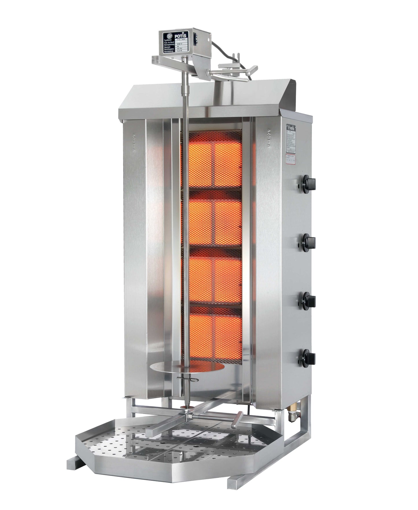 POTIS GD4-S | Professional Gas Doner, Kebab & Shawarma Machine with 4 Burners & Top Motor