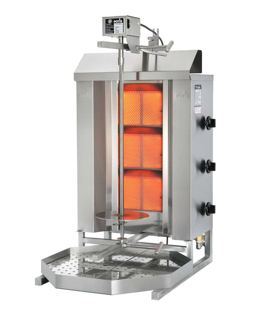 POTIS GD3-S | Professional Gas Doner, Kebab & Shawarma Machine with 3 Burners & Top Motor